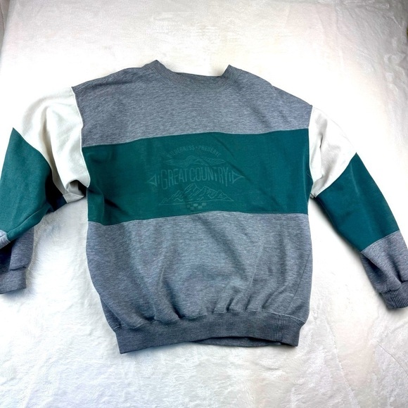 Vintage Oshkosh B’Gosh Crewneck Sweater Large Gray Green Great Country - Picture 1 of 11